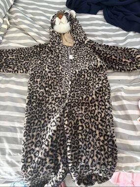 Kids Leopard Print Plush Onesie with Hood